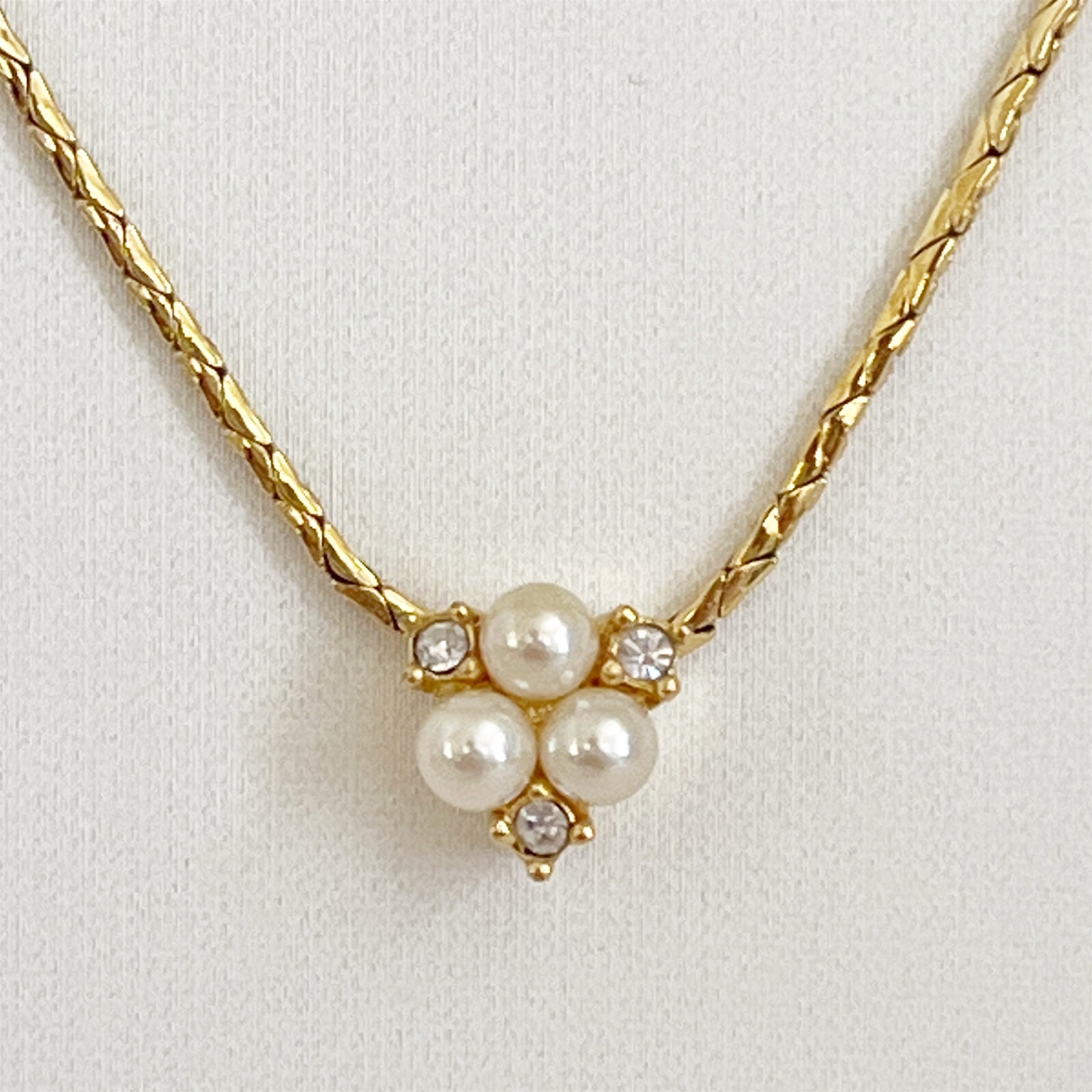 Dior Vintage Faux Pearl & Crystal Flower Cluster Pendant Necklace